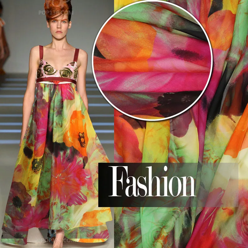 Digital inkjet summer perspective silk fabric for dress silk tulle silk