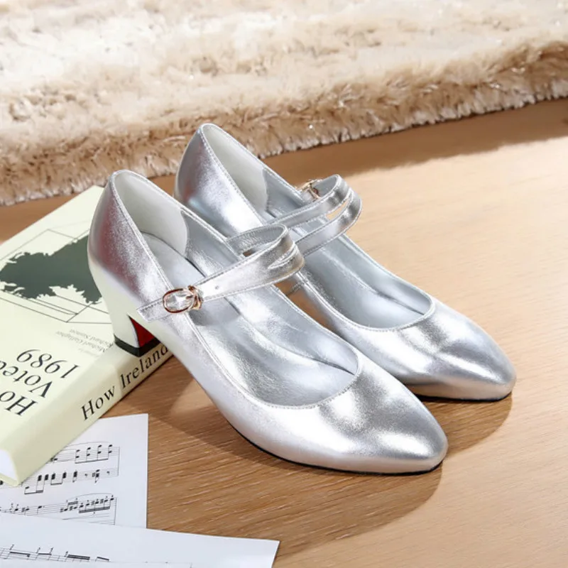 Adult shoes new  cowhide middle heel Latin dancing shoes ballroom skid-proof Salsa Latin Tango Barbara high heels for girls