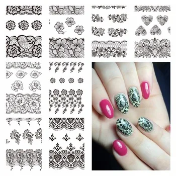 YZWLE 1 Sheet Optional Black Lace Designs Nail Art Water Decals Transfer Sticker