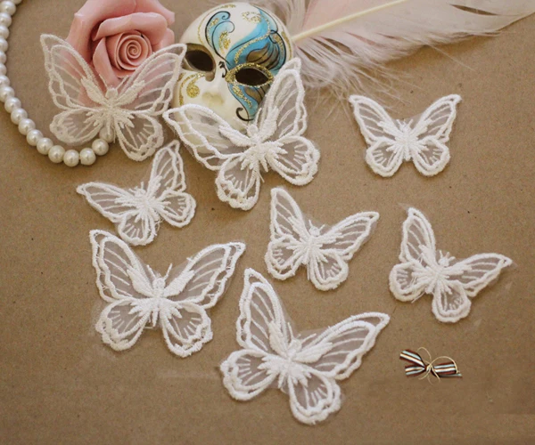 

20pcs 3.2 x 4.3cm/4.5 x 6cm wide black/ ivory 3D butterfly organza embroidery lace appliques patches L14M134