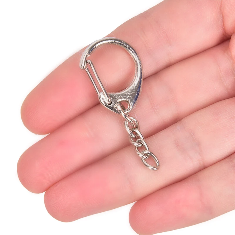10pcs DIY Silver Metal Swivel Clasp Hooks Bag Parts Polished Keyring Keychain Split Ring Key Rings With Short Chain Bag Parts