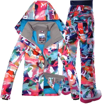 

Womens Gsou Snow Ski Suit, Outdoor, New Waterproof Mountaineering, Double Deck Single Board Ski Suit Jacket+Pant Plate Ski Sui