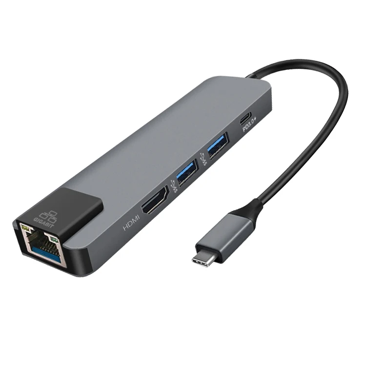 USB-C type C концентратор USB 3,0 HDMI 4K RJ45 Gigabit Ethernet VGA SD TF кард-ридер для Macbook Pro huawei P20 pro адаптер USB-C концентратор - Цвет: Gray  5 in 1