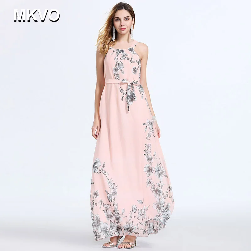 

Summer Women Dress 2019 Vintage Sexy Bohemian Floral Tunic Beach Dress Sundress Pink yellow Light blue Dress printing Female