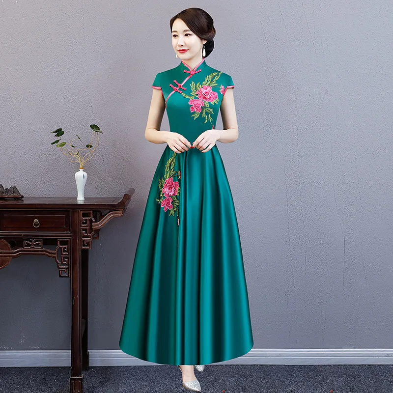 

Vintage Chinese Style Long Cheongsam Wedding Dress Retro Sexy Summer Slim Gown Marriage Qipao Party Evening Dress Vestido S-3XL