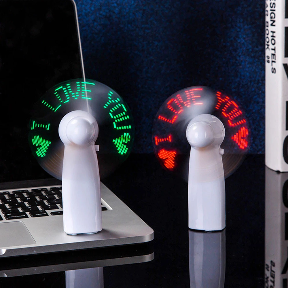 Mini Portable Hand-held Fan LED Gleamy Letters 3 Colors