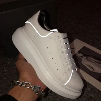 

Lady White Sneakers Luxury Brand Fashion Shoes Women luminous Sneaker Plus Size EU 35-42 Genuine Leather Casual Tennis Shoes