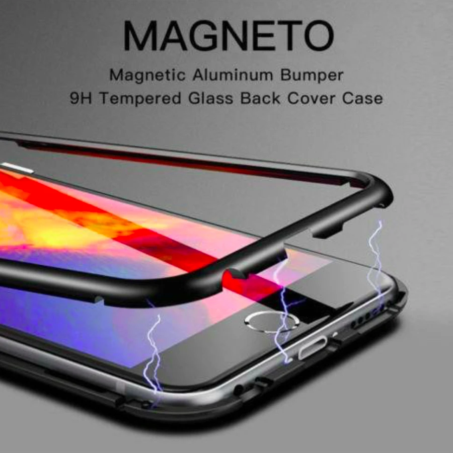 Adsorption Phone Case For iPhone X 7 Metal Back Tempered Glass Cases For iPhone