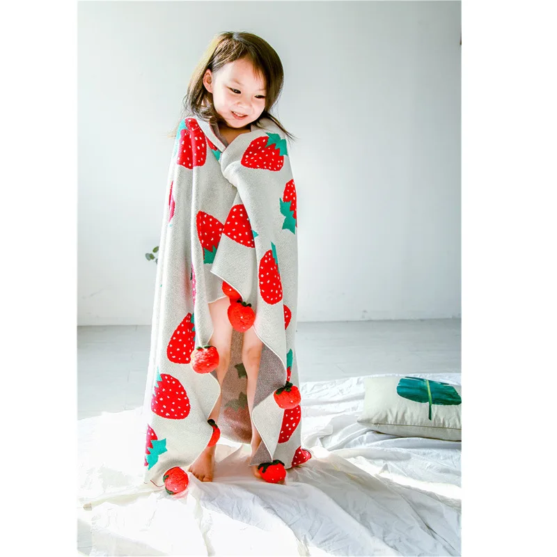ins клубничное вязаное одеяло с трехмерной бахромой с помпоном детское одеяло Хлопок Лучший подарок одеяло
