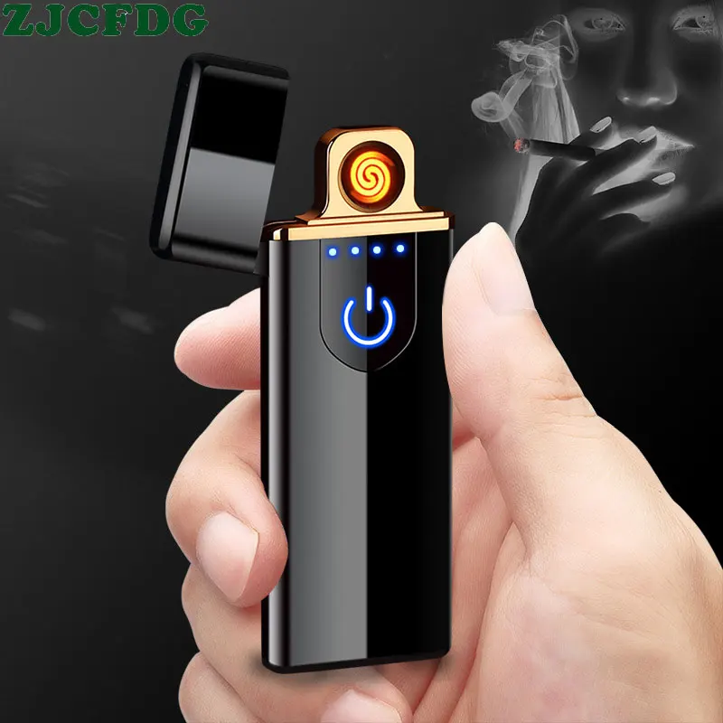

New Ultra-thin USB Charging Lighter Touch Screen Electronic Lighter Flameless Charging Electric Lighter Windproof Men's Gift