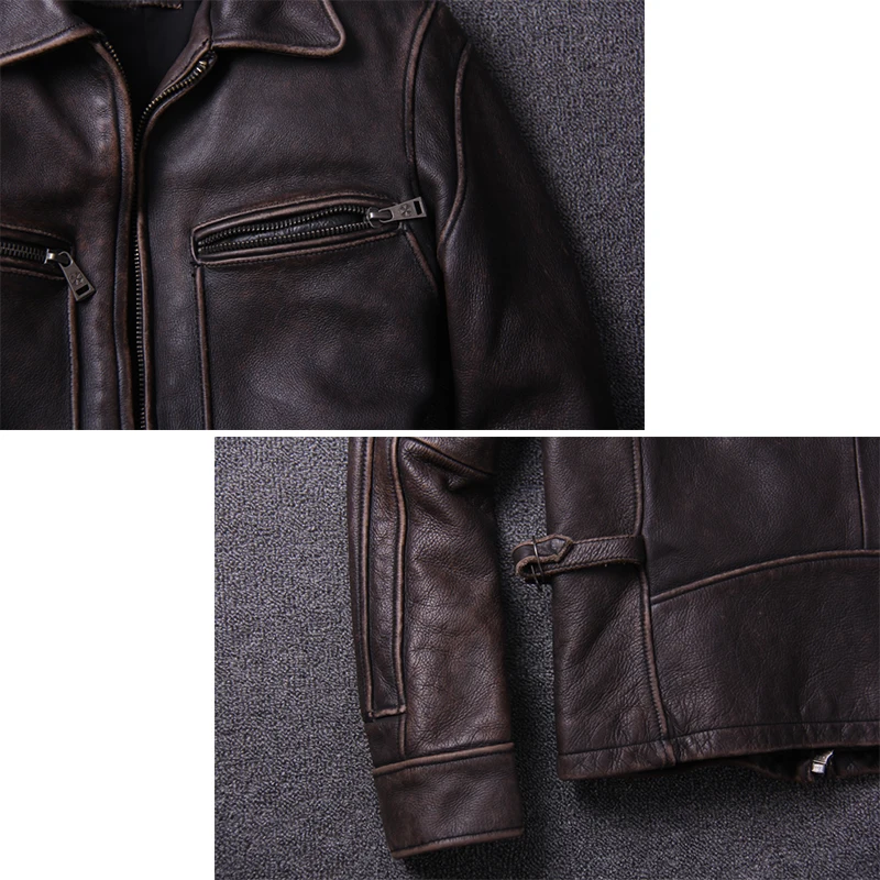 Amekaji Retro Vintage herren Rindsleder Echte lederjacke lokomotive kleidung revers Slim fit kurze klassische herbst wintermantel