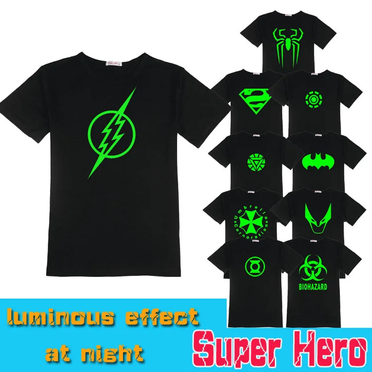 

Luminous shirt Iron Man/Batman/Green Lantern/X-Men/Captain America/Resident Evil/Spider-Man/ Superman t-shirt cool Couple Tee