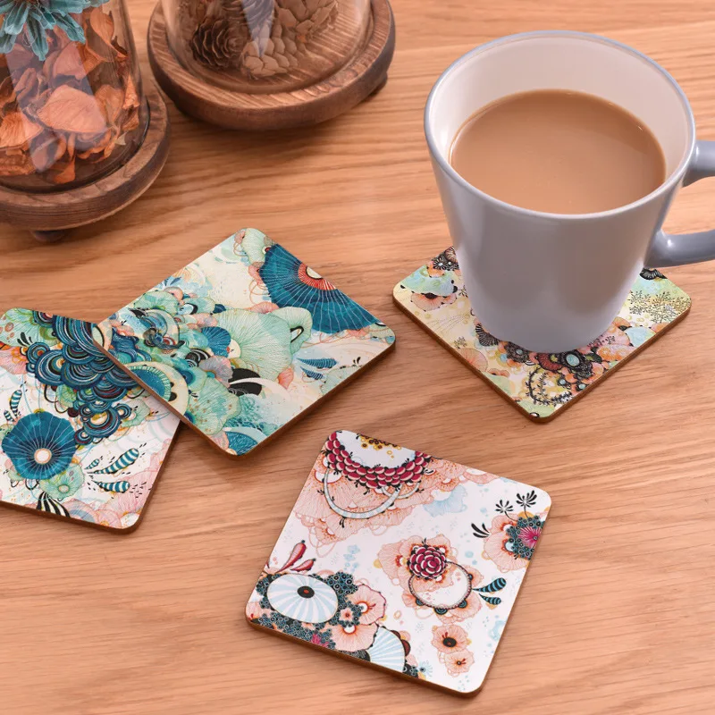 Table Mat Round Dining Table Placemats Square Wooden Cup Pad Cork Flowers Insulation Mat Round Coasters Pad Coaster Kitchen Mat