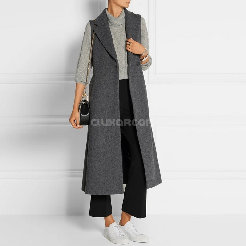 New Autumn Winter Women's Vest Wool Coat Female Long Vests Dark Gray Waistcoat For Women jaqueta feminina