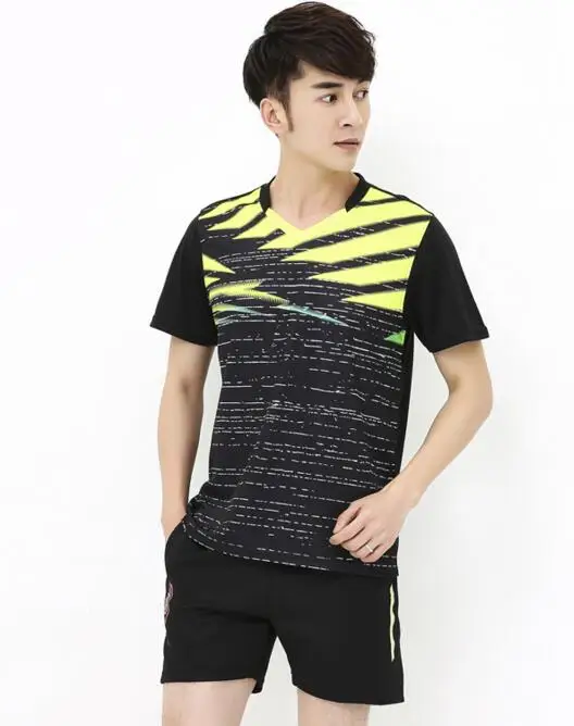 Новые мужские футболки для бадминтона Быстросохнущий костюм дышащие волейбольные тренировочные игровые майки, женские настольные теннисные майки и шорты - Цвет: mens Black suit