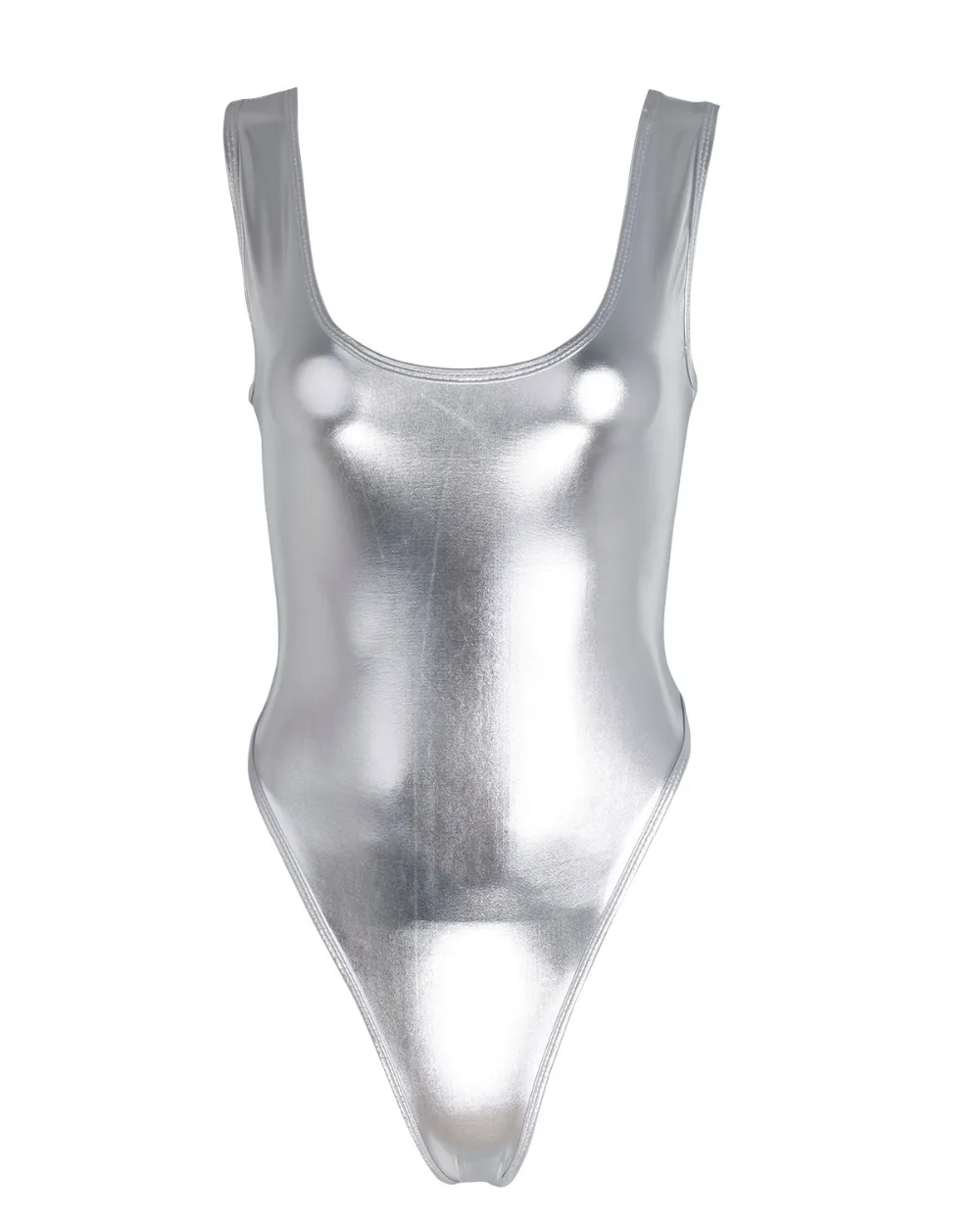 iEFiEL Womens Femme Sleeveless High Cut Sexy Bodycon Patent Leather Thong Gymnastics Leotard Night Clubwear Bodysuit Costumes pink bodysuit