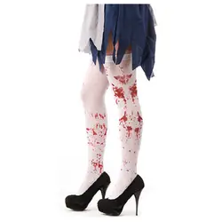 Удивительные 1 пара Для женщин пикантные Ужасы белый Хэллоуин вечерние высокие кровавая медсестра Необычные Длинные Носки
