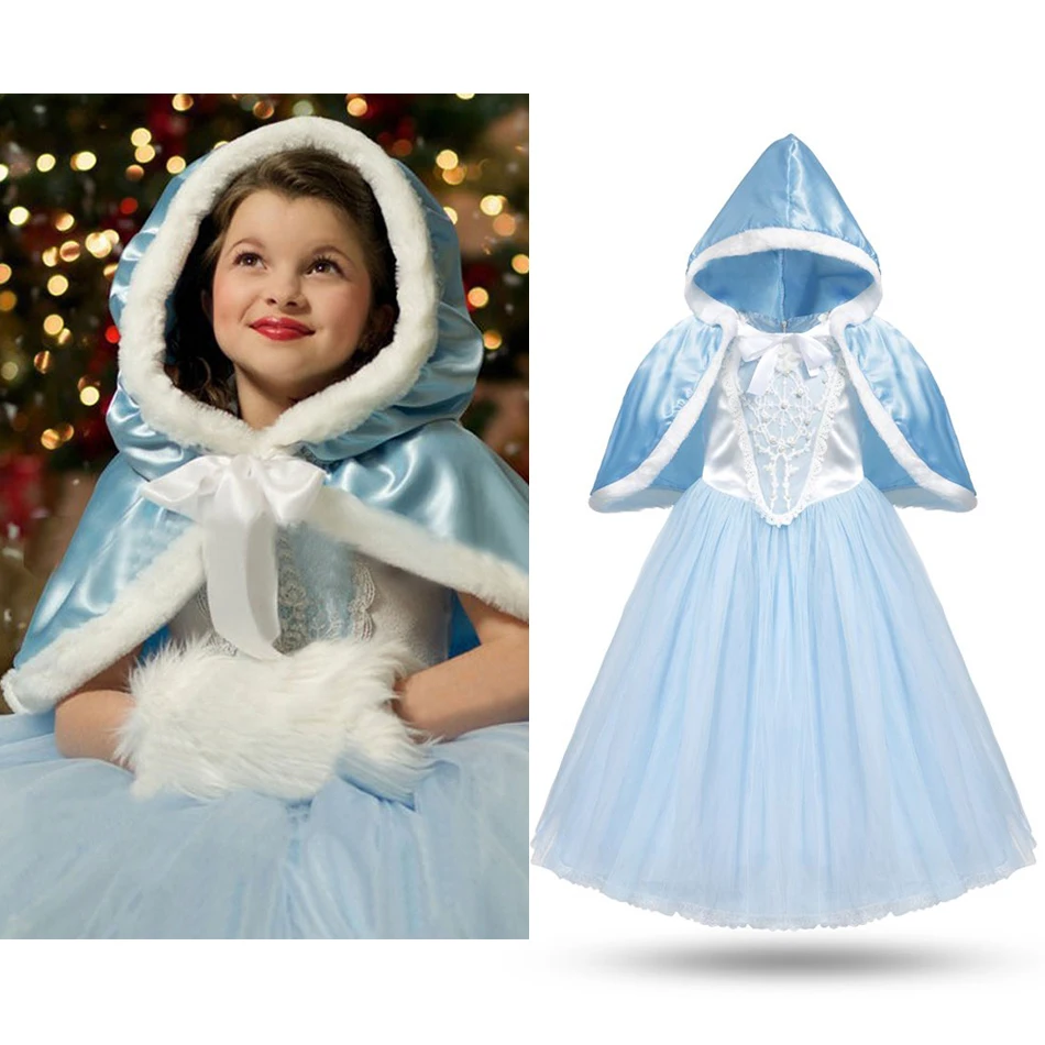 

Christmas Costume for Girls Cinderella Princess Dress up Costumes with Hooded Cloak Kids Floral Party Birthday Cosplay Fantasy