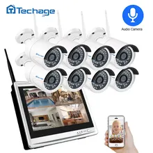 Techage 8CH 1080P беспроводная камера безопасности 1" ЖК-экран Wifi NVR 2MP наружная аудио камера система видеонаблюдения Комплект