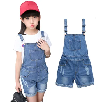 

Girl's summer jean suspenders for 5 6 7 8 9 10 12 old years children's pants new girl's light color thin jean suspenders shorts