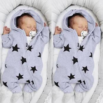 

Romper Newborn Infant Baby Girls Boys Fashion Lovely Stars Print Hooded Zipper Comfortable Romper Jumpsuit Outfits mameluco bebe