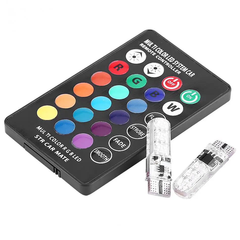 1Pair Remote Control Car LED Bulb 6 SMD Multicolor Side Light Bulbs RGB