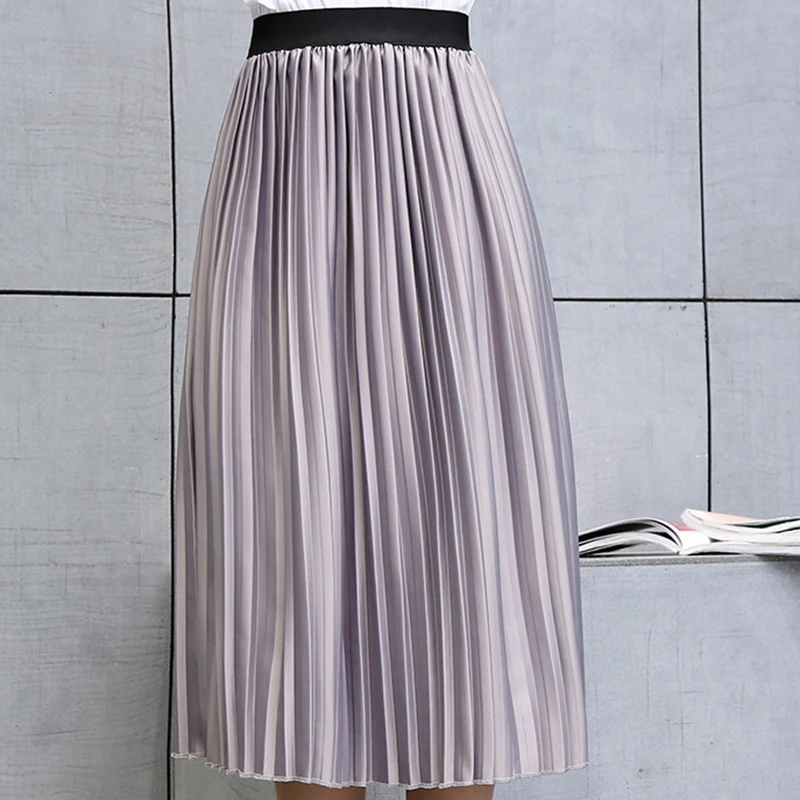 Корейская летняя Милая плиссированная Женская юбка до середины икры с завышенной талией Kawaii Свободные юбки