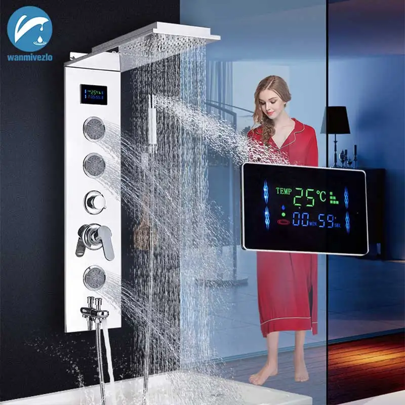 

Wall Mounted Bathroom Shower Faucet Sets Display Rain Shower Panel Column Bathtub Shower Mixer Tap Shower Mixers Massage Jets