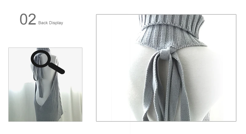 Женское платье-свитер без рукавов с высоким воротом и открытой спиной, трикотажное платье на шнуровке из Джерси для женщин, летний сексуальный клубный свитер