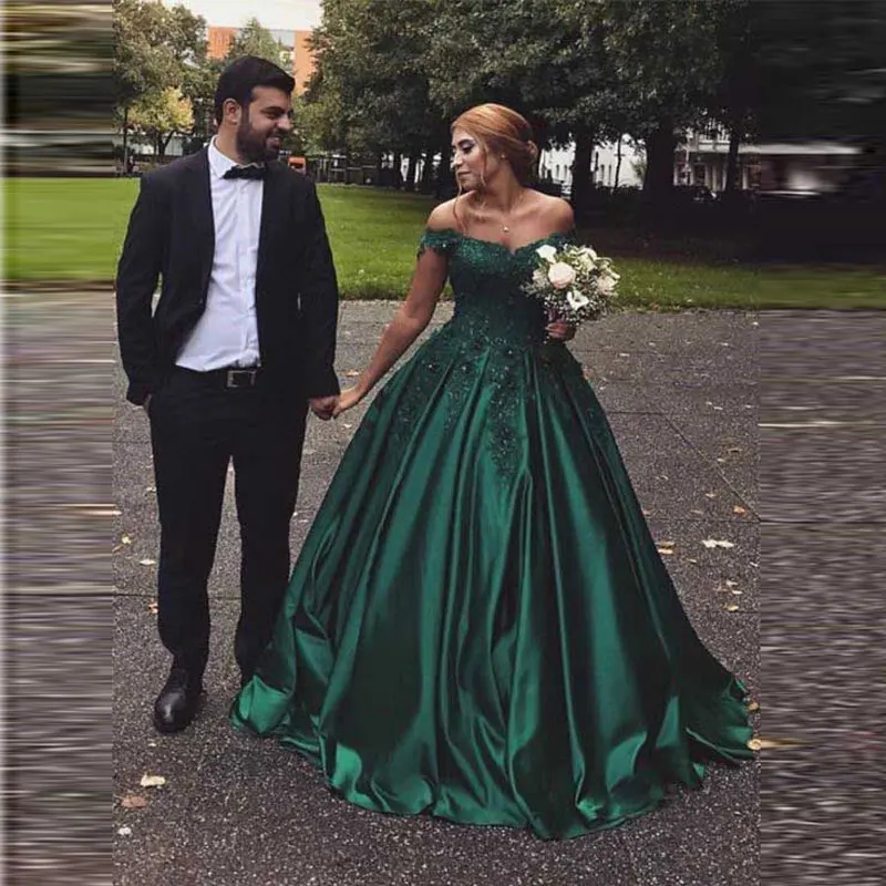 

New arrival Evening Dresse Formal vestido noiva sereia dark green satin prom party robe de soiree ball gown cheap lace gown