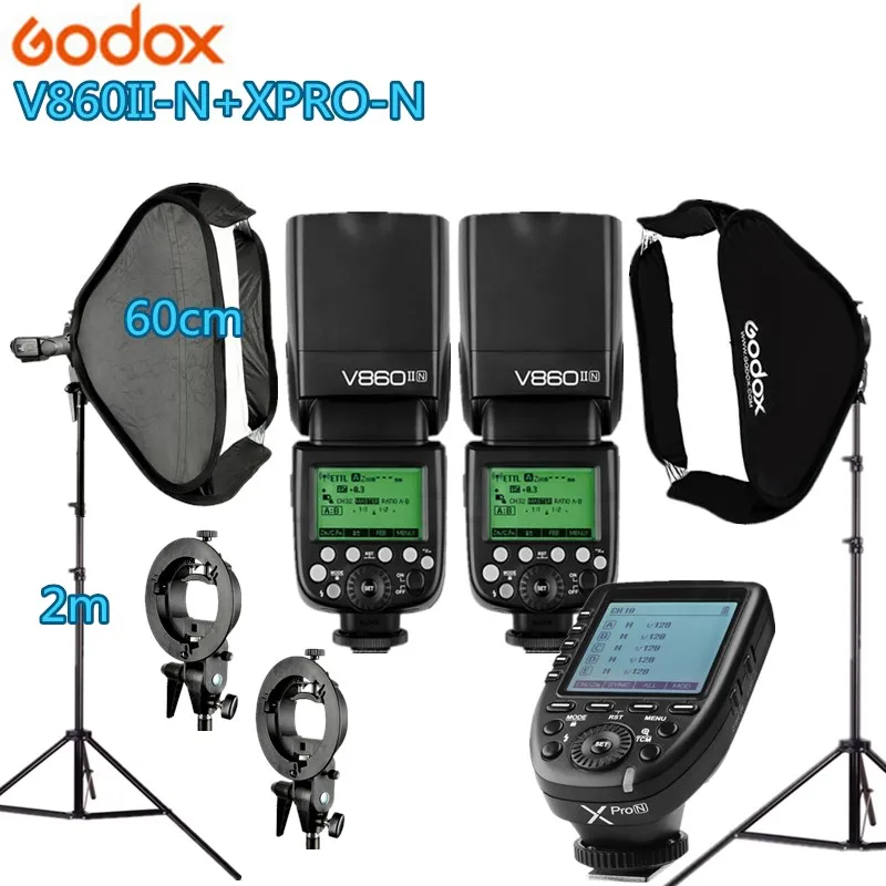 

Photo Studio Photographic Kit 2 godox V860IIN FlashLight Kit Camera & Photo Accessories 2 light stand 2 softbox for Camera Photo