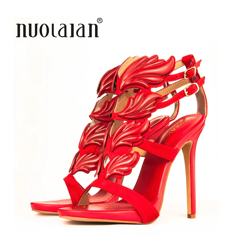 Skup Gorący bubel kobiety sandały na wysokim obcasie złoty liść płomień sandały gladiatorki buty party dress buty kobieta lakierki skórzane szpilki