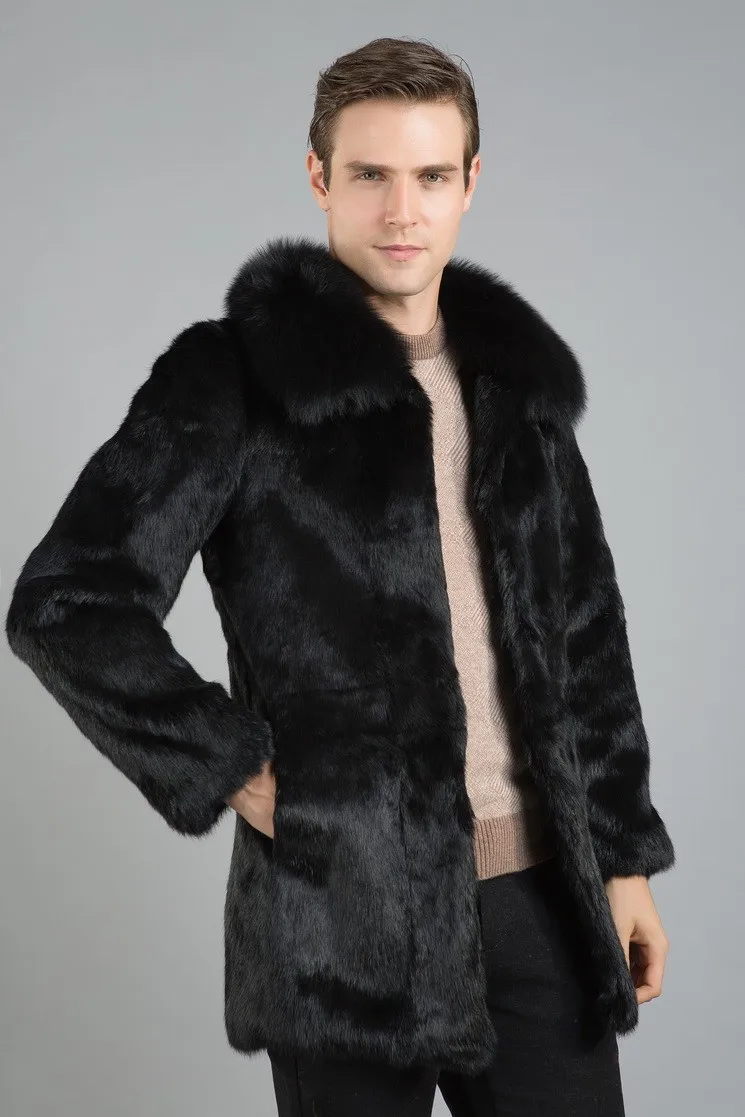 New fashion real genuine natural whole skin rabbit fur coat men fashion