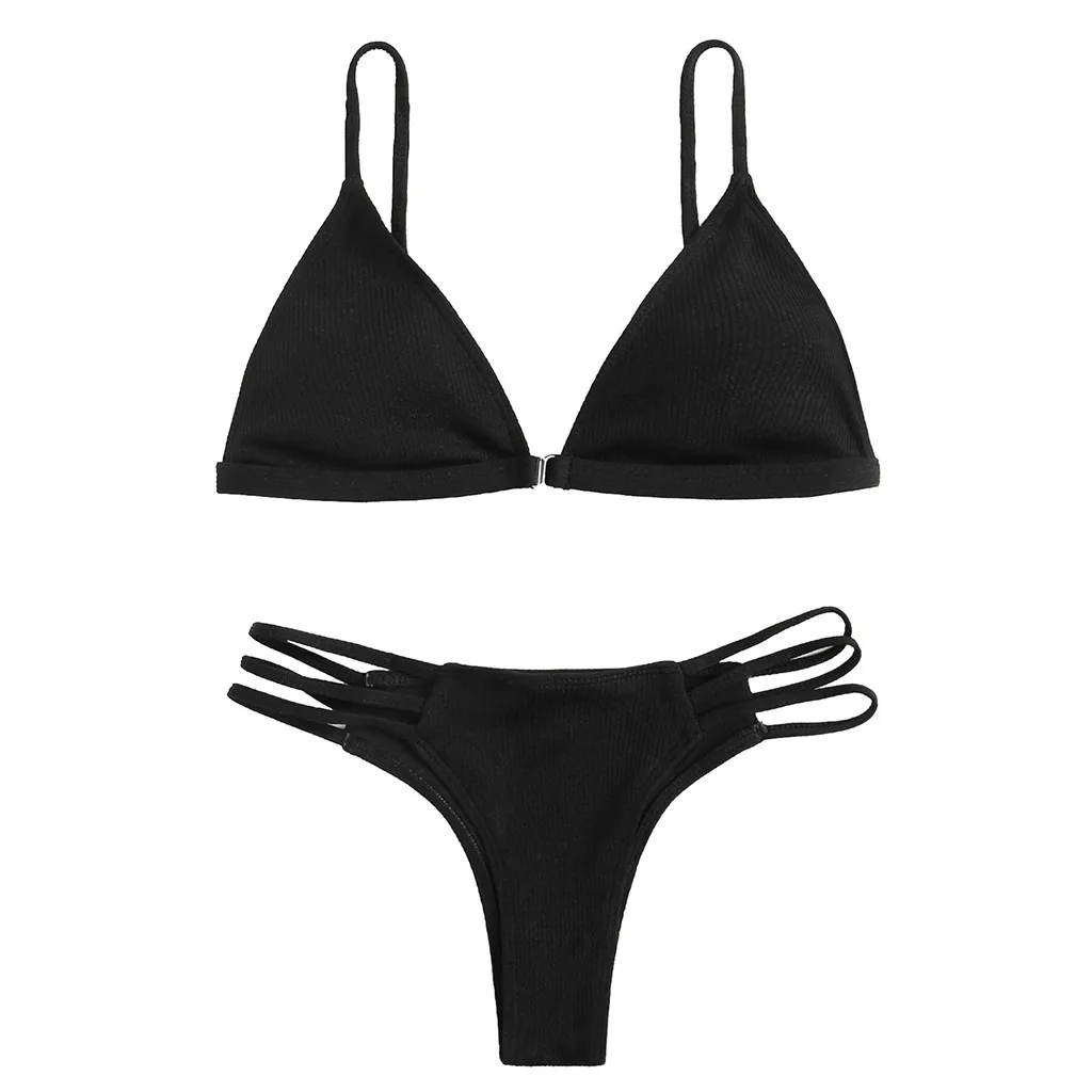 

Women Sexy Solid Hollow Backless Push-Up Padded Beach Halter Bikini Swimwear Ladies'split elastic hollow-out swimsuit A30328