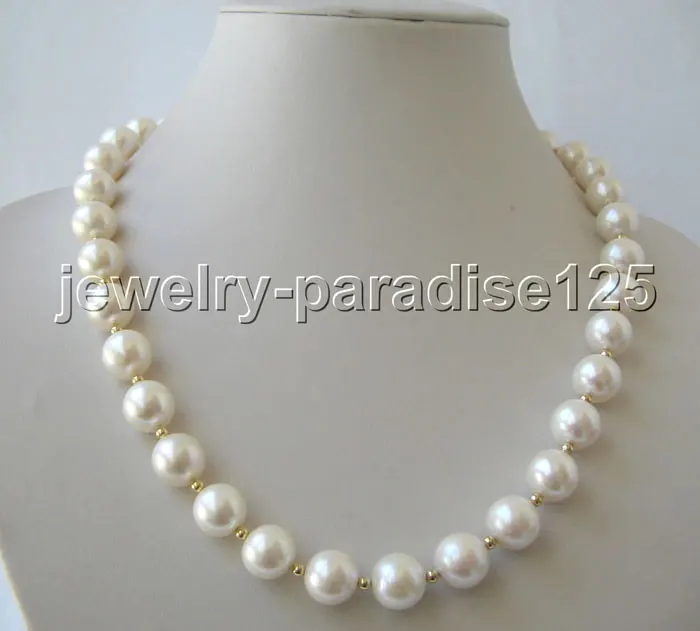 

FREE SHIPPING *******AAAA 21" 12mm natural white round freshwater pearl necklace - 14KGP gold clasp