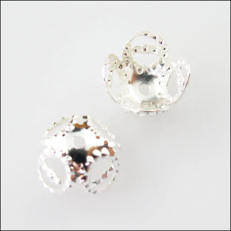 

Fashion 200Pcs Tip Flower End Bead Caps Connectors 6mm Silver Plated