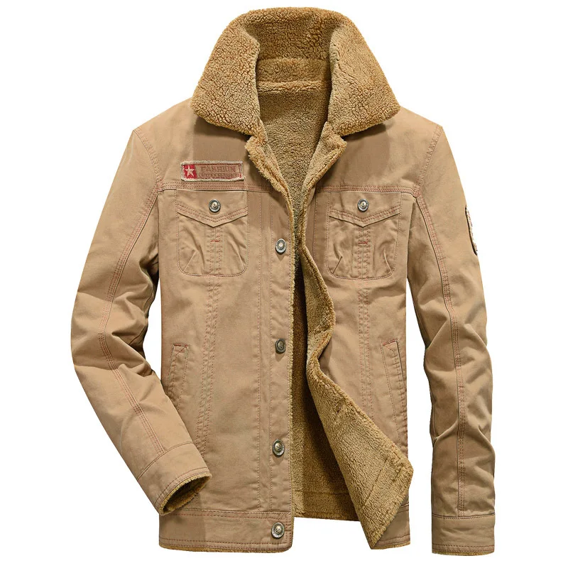 5XL утолщенная мужская куртка в стиле милитари зимняя армейская куртка-пилот куртка с меховым воротником Повседневная теплая хлопковая парка пальто Jaqueta Masculina - Цвет: Хаки