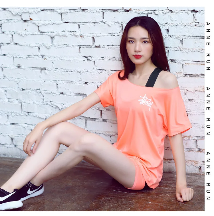 

Sexy Dance Short Sleeve Sport T-shirts Women T Shirt Black White Orange Loose Yoga Top Running Shirt Gym Fitness Sports Clothes