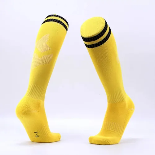 Детские футбольные носки футбольный носок для мальчиков, Детские однотонные носки выше колена длинные футбольные Гольфы мужские Гольфы бейсбольные F-5 - Цвет: yellow