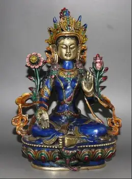 

8.4" Buddhism Cloisonne Enamel Bronze Guan Yin Buddha Statue