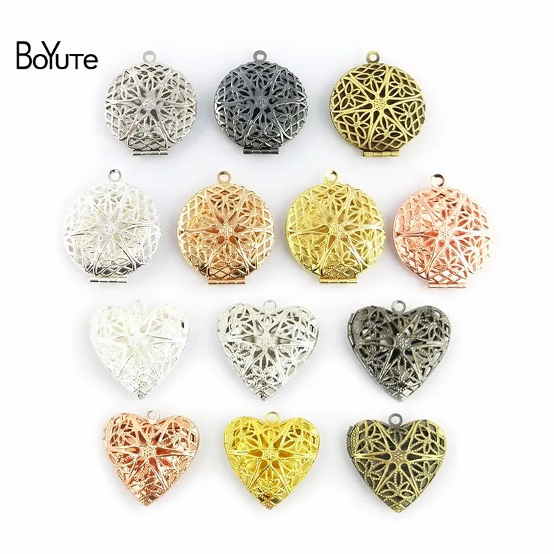 

BoYuTe (10 Pieces/Lot) 6 Colors Plated Round Oval Heart Filigree Locket Pendant Can Open to insert Photo Locket Pendant