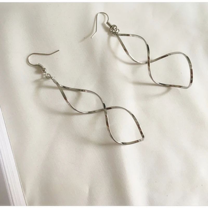 E0247 Fashion Double Loop Drop Earrings For Women Long Wave Dangle Earrings High Quality Statement Wedding Jewelry Wholesale - Image 3