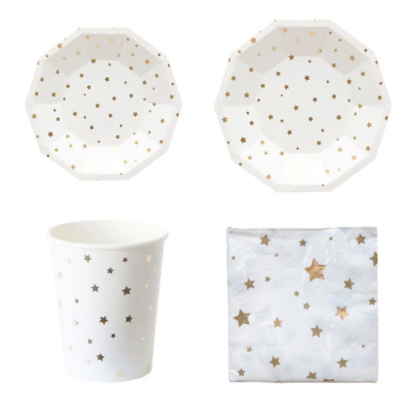 230pcs/pack Free Shipping Gold Foil Star Disposable Tableware Set Wedding Party Paper Plates