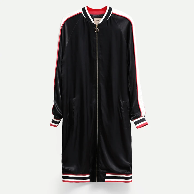 Femmes Noir Fermeture marine 2019 Vestes Veste Femelle Longue Casual Éclair Baseball Amii Bleu Bande 5wPT4q60