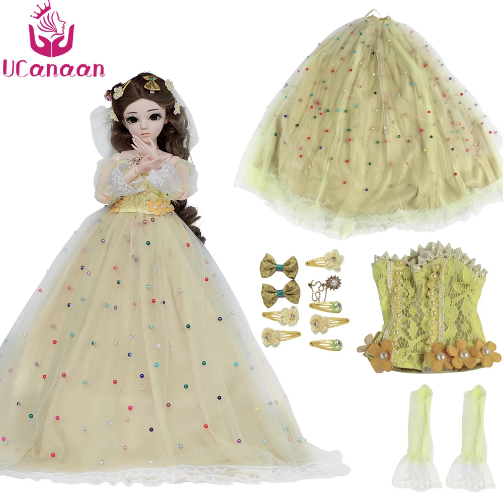 

UCanaan 1/3 BJD Doll Clothes Maxi Long Wedding Dress Elegant Clothes Set Accessories for 60CM Dolls Gift for Girls