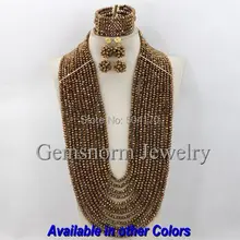 Сказочный длинный кофе нигерийские Свадебные бусы ювелирный набор популярный 2" дюймов полный бисер свадебный ювелирный набор GS226