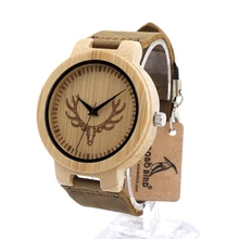 BOBOBIRD D15 мужской Дизайн Бренда Роскошный Бамбука Часы Голова Оленя Patteer Циферблат С Натуральная Кожа Кварцевые Часы Мужчин в Подарочной Коробке