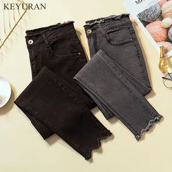 

Plus Size M-4XL High Waist Stretch Washed Jeans Woman Befree Trousers For Women Slim Skinny Denim Pencil Pants Gray Black L2850