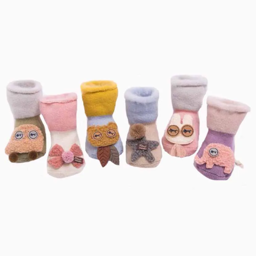 

2019 winter new tube cartoon children's terry socks baby sleep socks super thick plus velvet doll boys girls socks