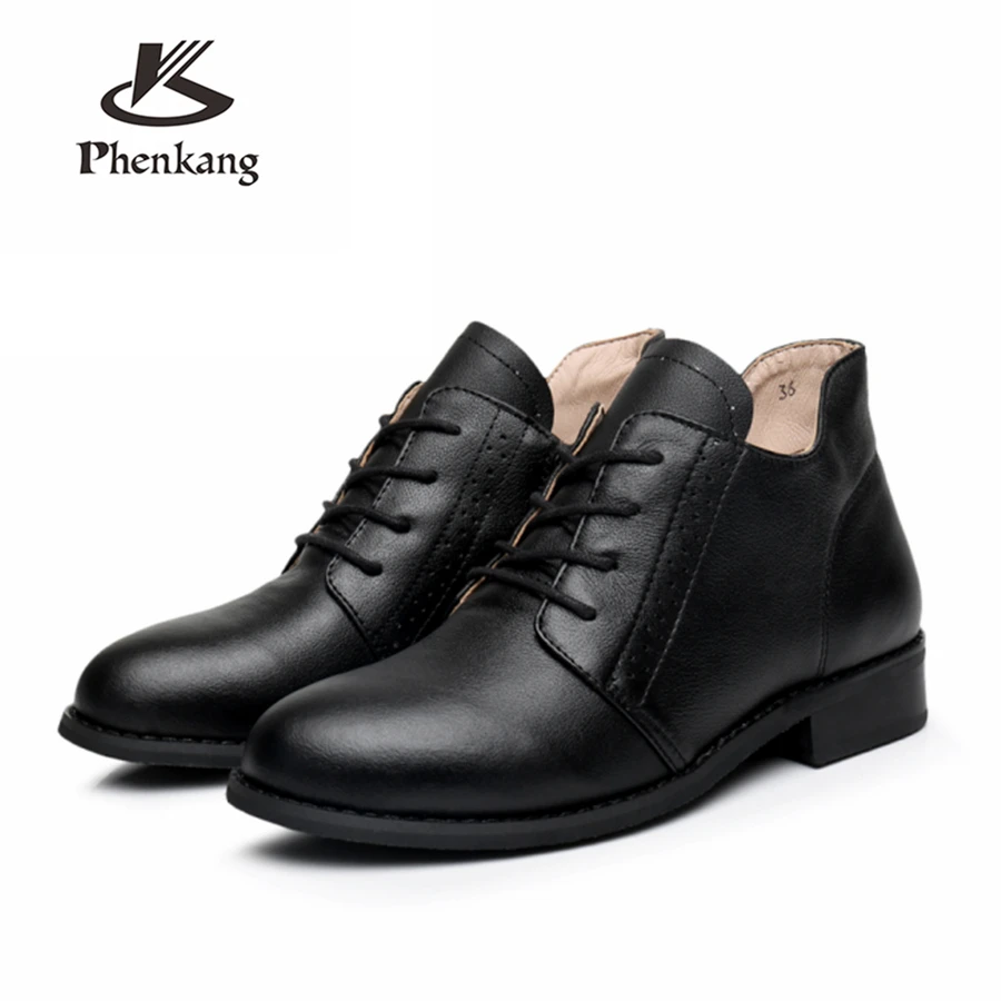 

100% Genuine cow Leather women Ankle Boots shoes round toe elastic band Handmade 2018 lady winter boots with fur black red brown